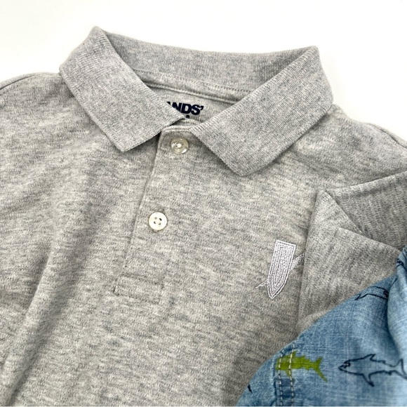 Boy's Bundle 2 Gray Long Sleeve Tops & 1 Short Sleeve Shark Button Down Size 5-6 - Picture 6 of 12